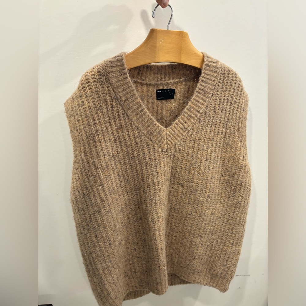Beige Knit V-Neck Sweater Vest Top